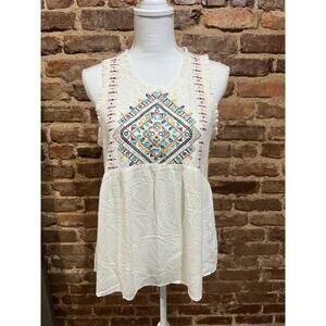 Eyeshadow NWT Embroidered Sleeveless Top Sz L Boho Cottage Prairie Festival Chic